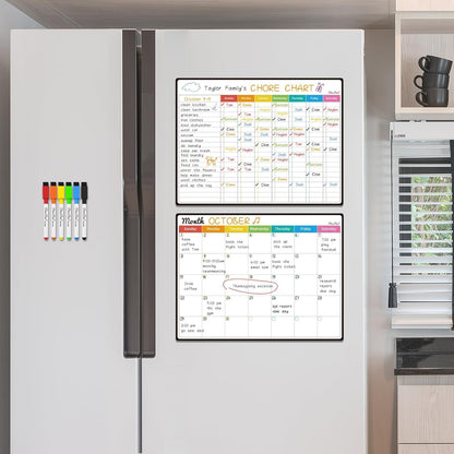 Magnetic Dry Erase List Board - 6.5"x8.5" Weekly, Daily, 2 List Boards for Fridge - 6 Extra Fine Point Markers Included - Shipped Flat