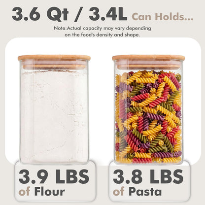 2-Pack 3.4Qt Large Glass Flour Sugar Storage Containers with Lids | Wide Mouth Design, With Measuring Cups, Minimalist Kitchen Organizer,Scandinavian Style Storage,Nordic Style Storage