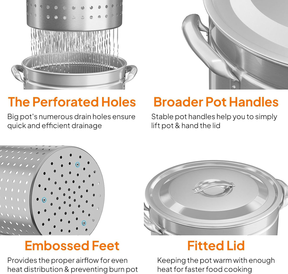 Bonnlo 30QT Aluminum Stock Pot for Boiling Seafood, Crawfish & Crab, Frying Turkey & Steaming Tamales, Large Boil Pot with Strainer Basket, Lid, Lifting Hook & Steamer Rack for Outdoor Cooking