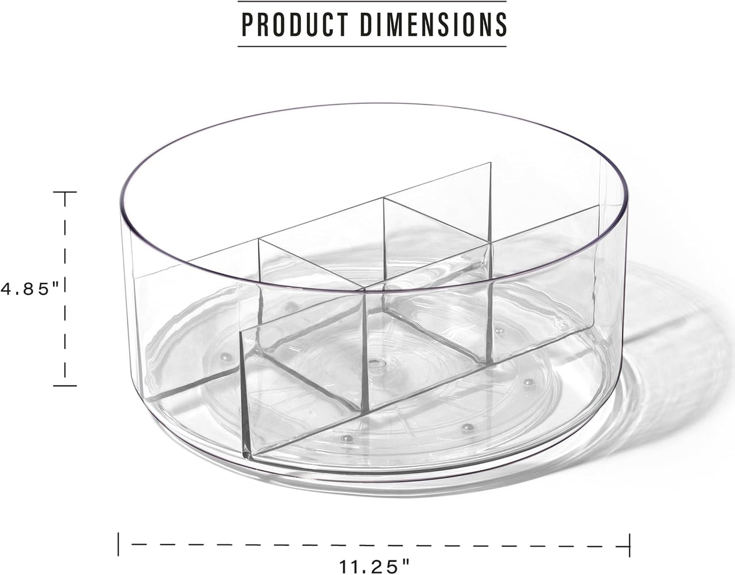 BINO Plastic Round Turntable Organizer with 5 Compartments - Clear | Spinning Divided Turntable Container | Rotating Organizer Storage for Bottle Condiments Fridge Kitchen Counter Pantry Bathroom