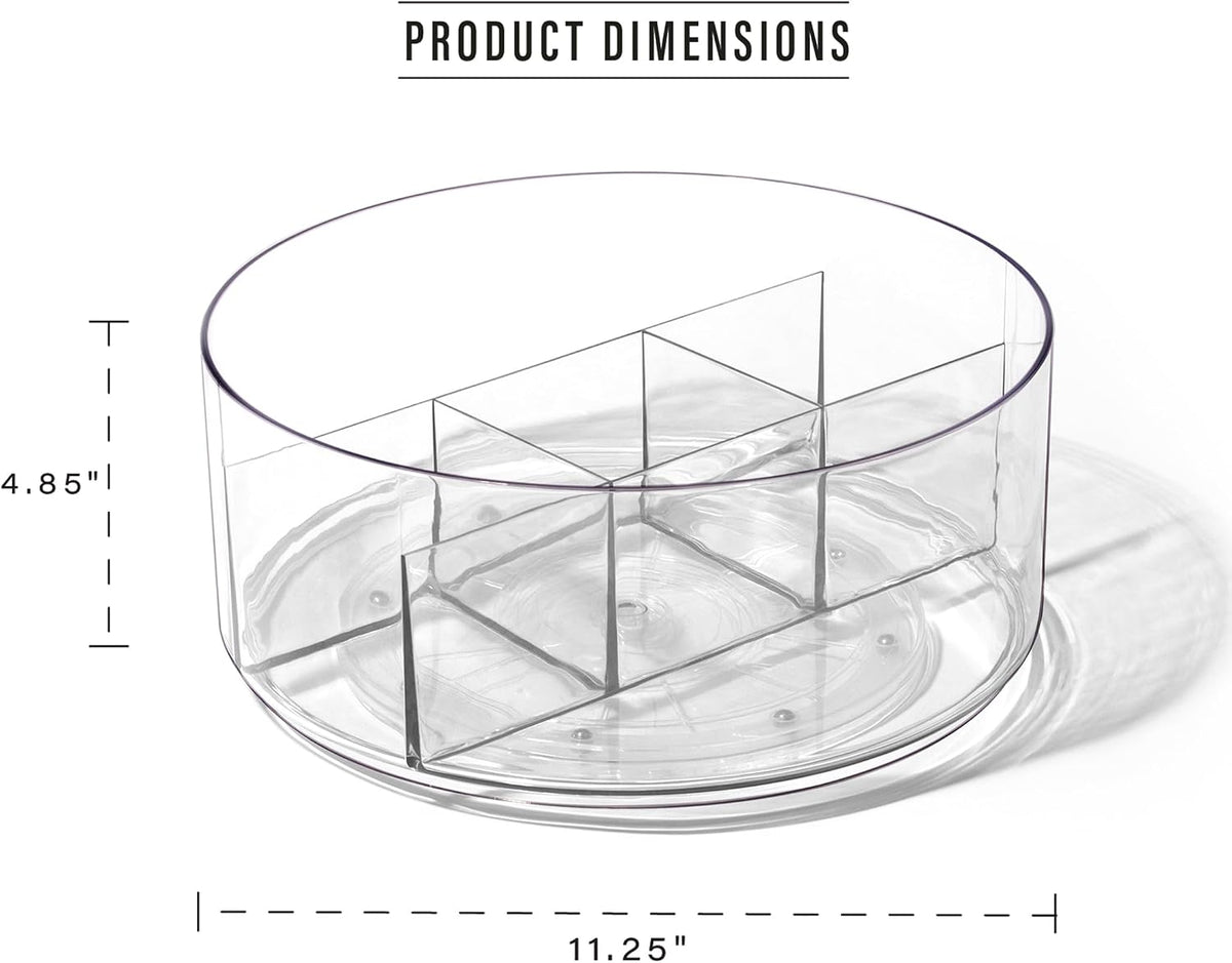 BINO Plastic Round Turntable Organizer with 5 Compartments - Clear | Spinning Divided Turntable Container | Rotating Organizer Storage for Bottle Condiments Fridge Kitchen Counter Pantry Bathroom