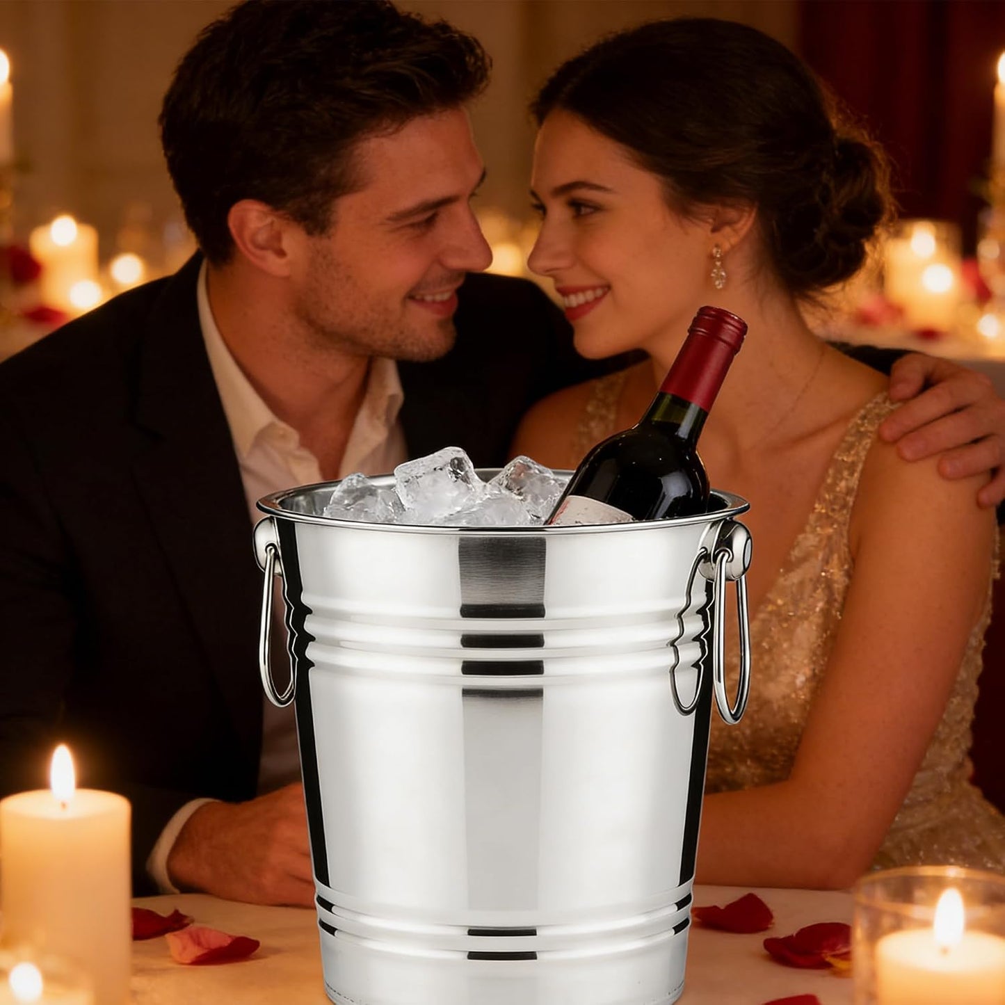 6-Piece Ice Bucket Set with Plastic Scoops,Ice Buckets for Parties, Beverage Tubs for Parties, for Parties, Bars, Outdoor Events | Chilling Containers for Wine, Champagne, Beer (Stainless Steel)