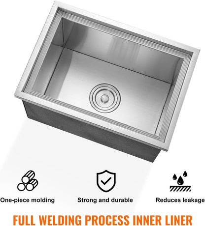 Happybuy Drop in Ice Chest 18L x 12W x 14.5H Inch Stainless Steel Ice Cooler with Sliding Cover Drop in Ice Bin Included Drain-Pipe and Drain Plug for Cold Wine Beer