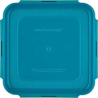 Rachael Ray Leak-Proof Nestable Container Food Storage Bin Set, 10-Piece, Clear with Teal Lids