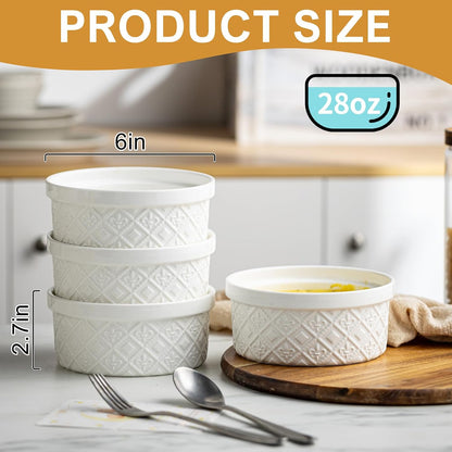 Airtight Food Storage Containers with Lids Mixing Bowls Set, Ceramic Serving Bowls with Lids Set of 4, 12/16/28/40 oz Stackable Nesting Salad Bowls for Cooking, Baking, Ramen - Beige