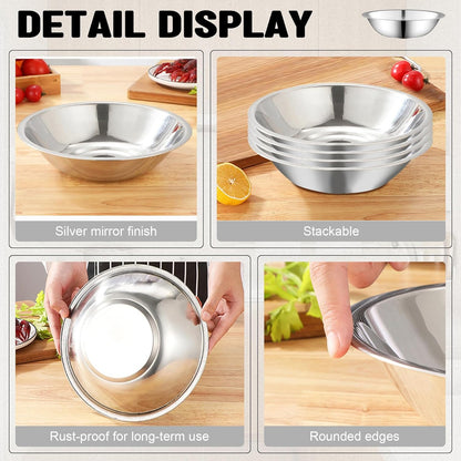 15 Pcs Stainless Steel Bowls Kitchen Metal Bowl with Flat 6.3 Inch Base Prep Bowls, Mixing Bowls Mirror Polish Metal Bowl Set for Meal Prep, Serving, Baking