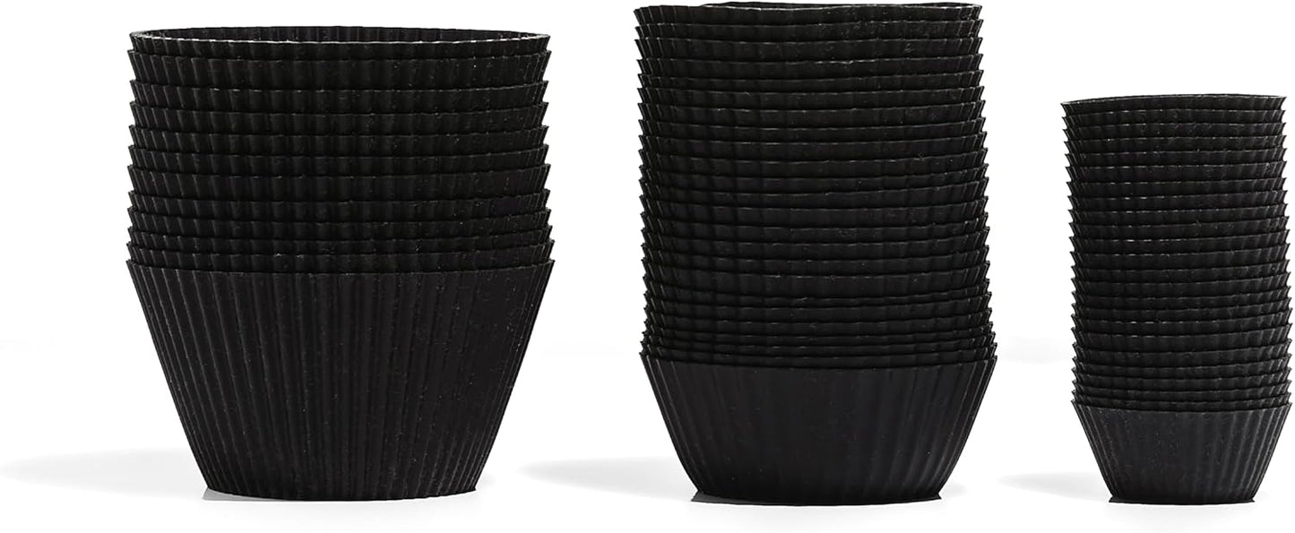 The Silicone Kitchen Reusable Silicone Bento Baking Cup, Non-Toxic, BPA Free, Dishwasher Safe Bento Box Accessories Lunch Box Dividers, Square and Rectangle, 24 Pack, Matte Black