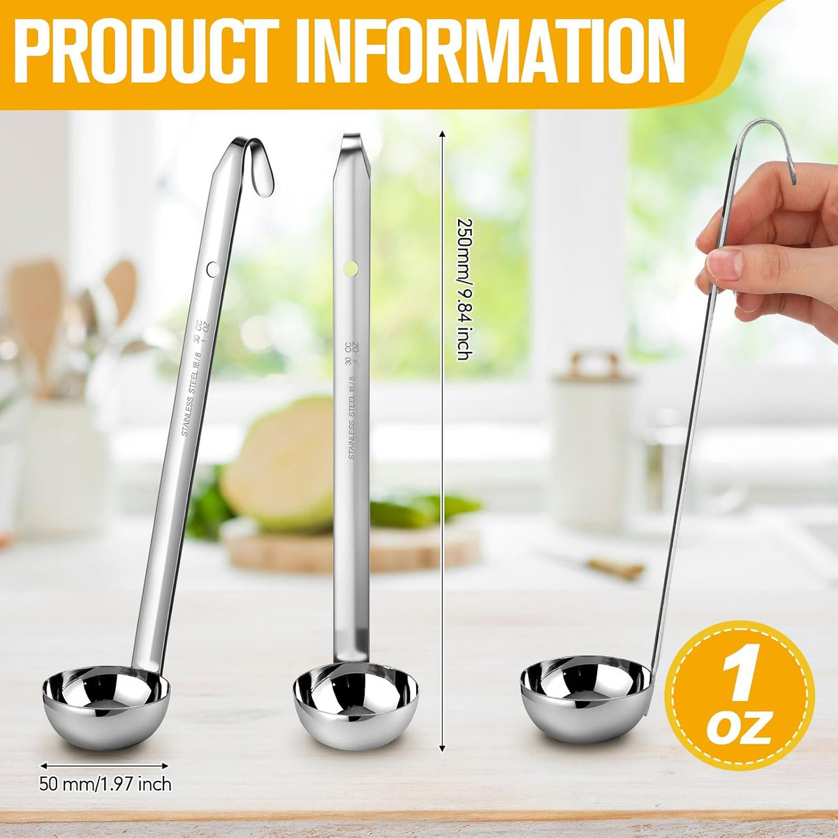 meekoo Stainless Steel Ladles Soup with Long Handle, 6oz