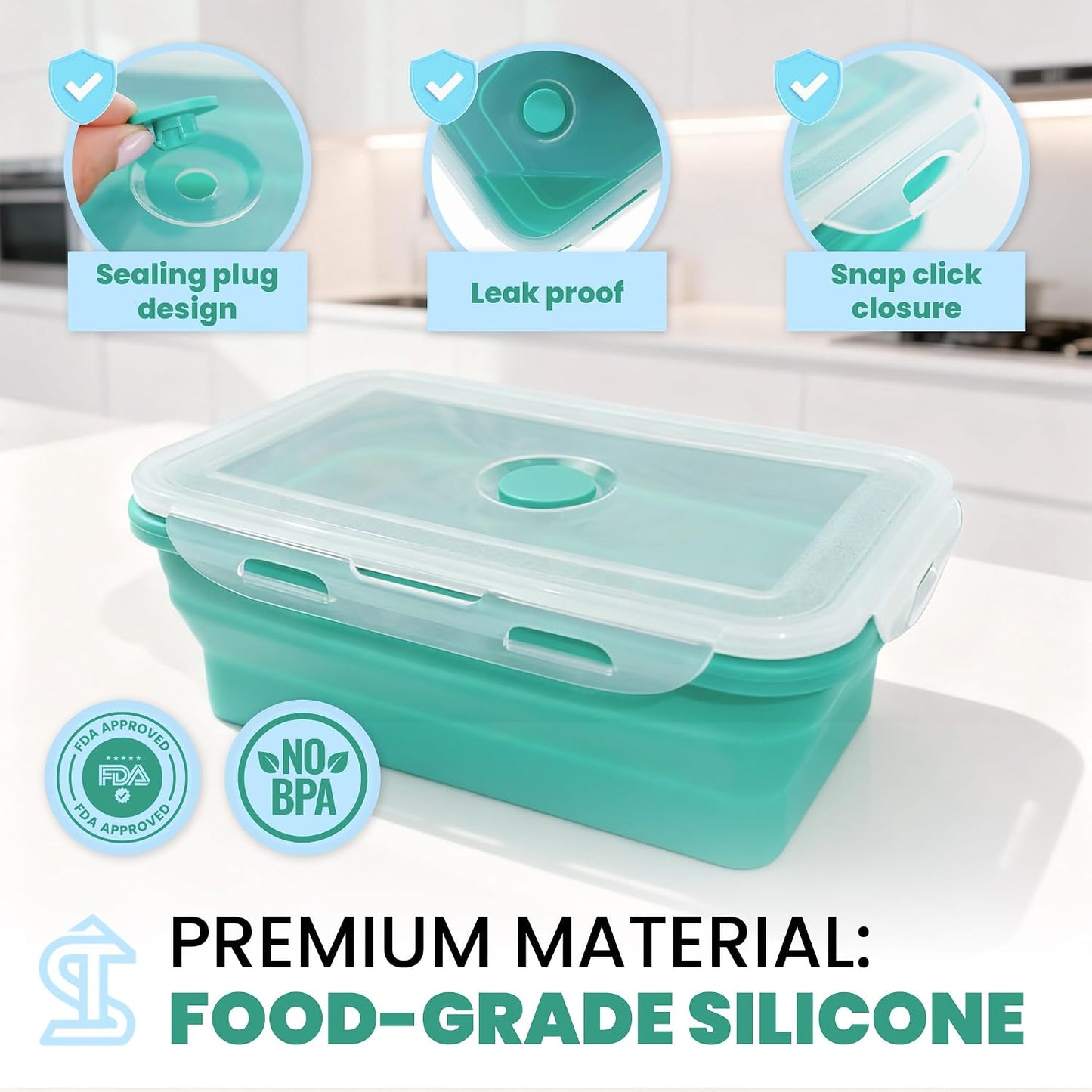 8PCS Collapsible Food Storage Containers With Lids - Camping Silicone Bowl, RV Kitchen Essentials Container, Non Plastic Meal Prep, Non Toxic Freezer Bowls, Travel Zip Top Reusable