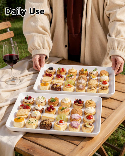 YOUBET 6 PCS Plastic Serving Trays - White Trays for Serving Food - Super Strong Disposable Platters, Heavy Duty Plastic Trays for BBQ, Picnic, Party, Wedding