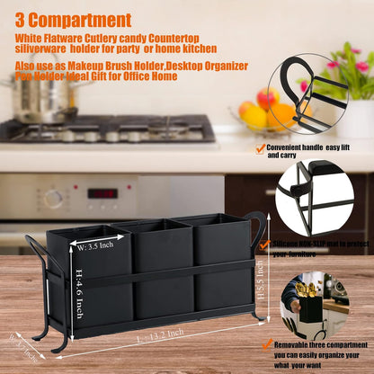NelyBet Utensil Holder Silverware Caddy for Party Countertop, 3pcs Bins Set Silverware Caddy Organizer Holders for Spoon and Fork, White and Black