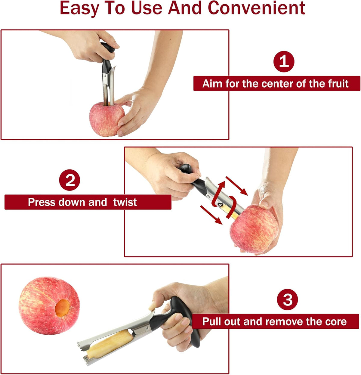 Apple Corer Remover Tool, Ergonomics Handle with Sharp Serrated Blade