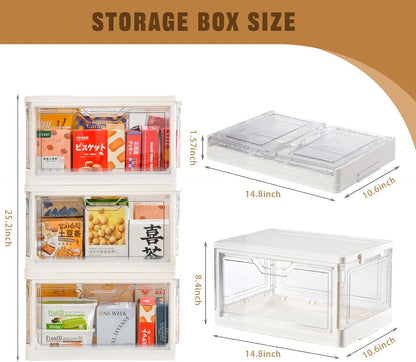 Freebat 6 Pack Closet Organizers and Storage,Clear Stackable Plastic Storage Bins with Lids Magnetic Doors,Clothes Organizers and Storage,Plastic Craft Containers for Wardrobe Kitchen Bathroom Office