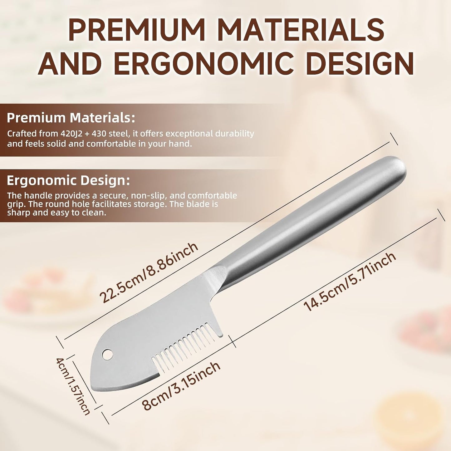 Stainless Steel Multi-Purpose Julienne Knife, 2-in-1 Green Onion Cutter&Vegetable Slicer, Precision Julienne Blade for Scallion Shredder, Ergonomic Kitchen Shredder Tool with Hanging Hole (2)