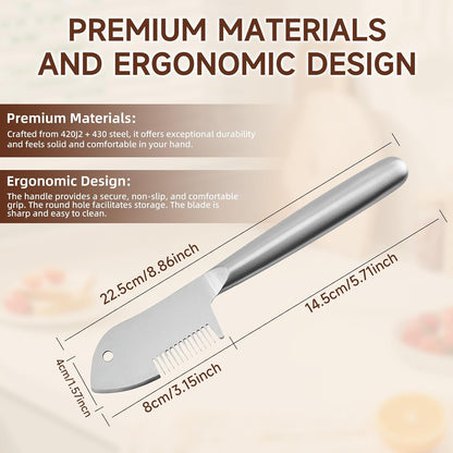 Stainless Steel Multi-Purpose Julienne Knife, 2-in-1 Green Onion Cutter&Vegetable Slicer, Precision Julienne Blade for Scallion Shredder, Ergonomic Kitchen Shredder Tool with Hanging Hole (2)