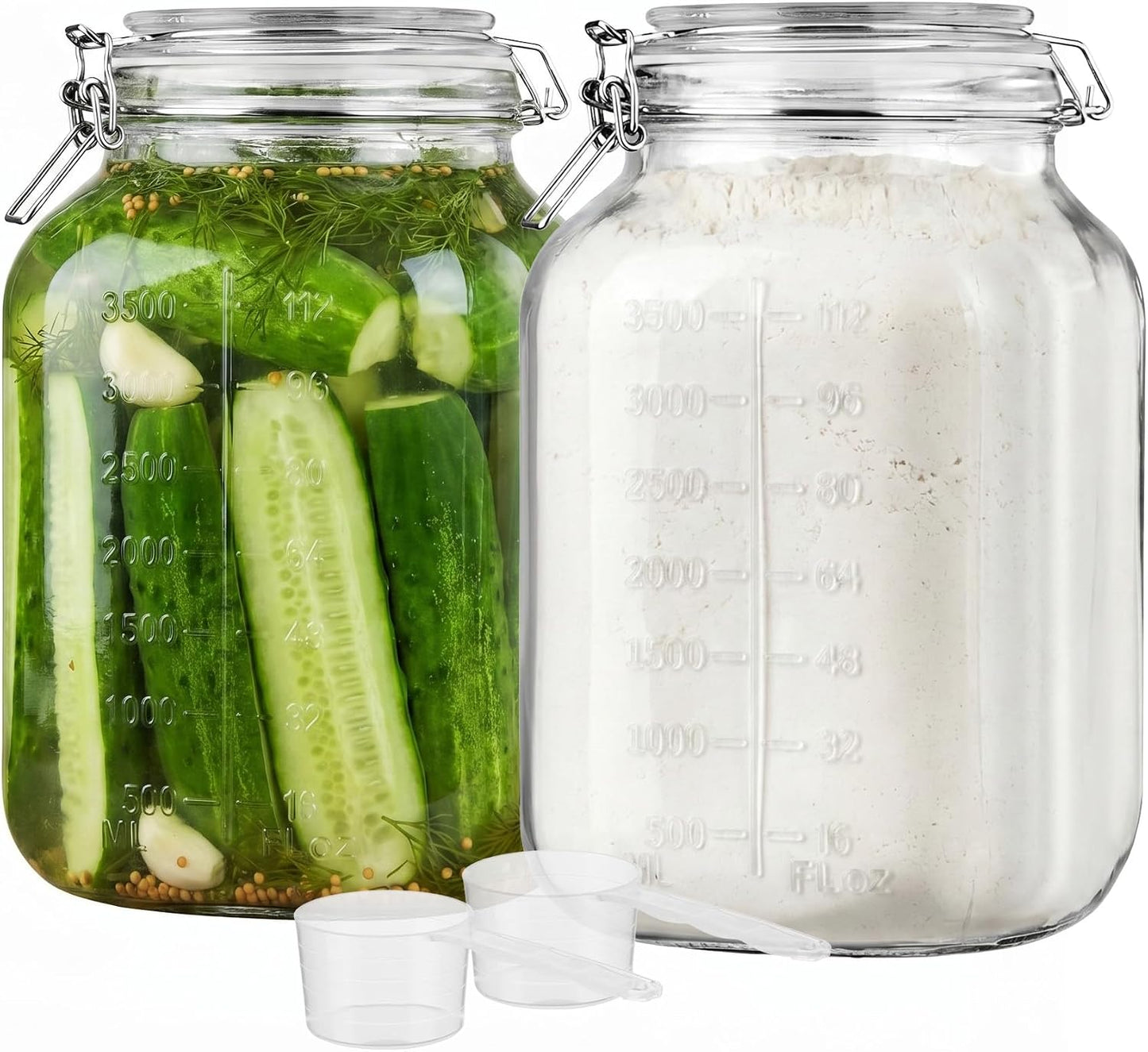 Vtopmart 78oz Glass Food Storage Jars with Airtight Clamp Lids, 3 Pack Large Kitchen Canisters for Flour, Sugar, Cereal, Coffee, Pasta and Canning, Square Mason Jars with 8 Reusable Labels
