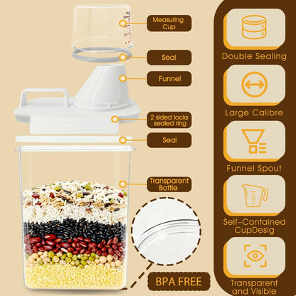 Upgraded Cereal Storage Container Set of 2 - 1600ML (54oz) Airtight Food Storage Organizer with Pour Spout & Measuring Cup for Rice, Flour, Sugar, Oatmeal, Pet Dog Cat Bird Food Dry Food Keep Fresh