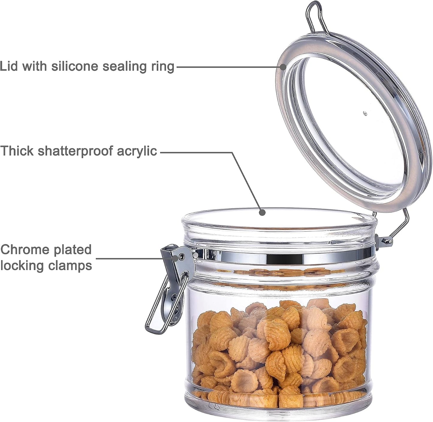 64 oz Reinforced Large Acrylic Canister with Locking Clamp, Airtight Flip Jar | Food Storage Container for Flour, Sugar, Coffee, Candy, Cookie etc