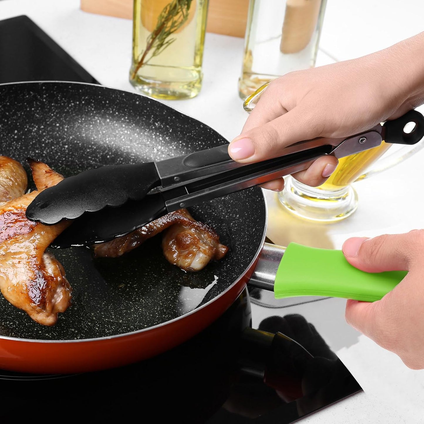 uxcell 2pcs Silicone Hot Handle Holders, Cast Iron Skillet Handle Covers Silicone Pan Handle Sleeve for Frying Pans Griddles Cookware Handles, Orange