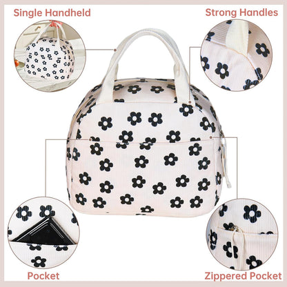 Lunch Bag for Women Men Girl,Large Cute Corduroy Lunch Tote Bags - Reusable Insulated Lunch Box for women with Handle, Leakproof WaterProof Design for Office, School, Work,Picnic.