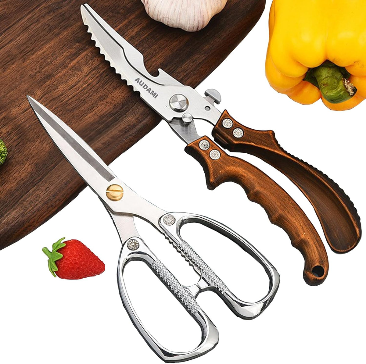 2 Pack Kitchen Shears,Heavy Duty Stainless Steel All-Purpose Poultry Meat Scissors for Cooking-Dishwasher Safe
