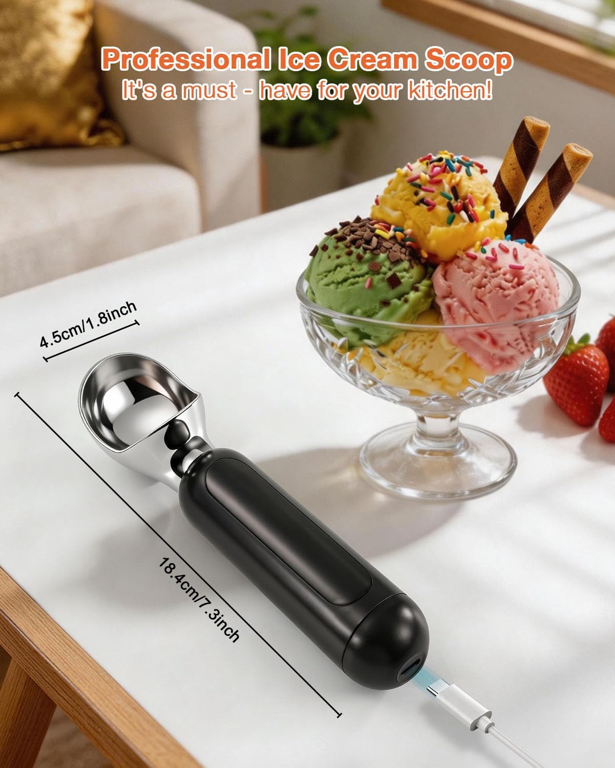 Electric Heated Ice Cream Scoop for Hard Ice Cream with Ergonomic Handle