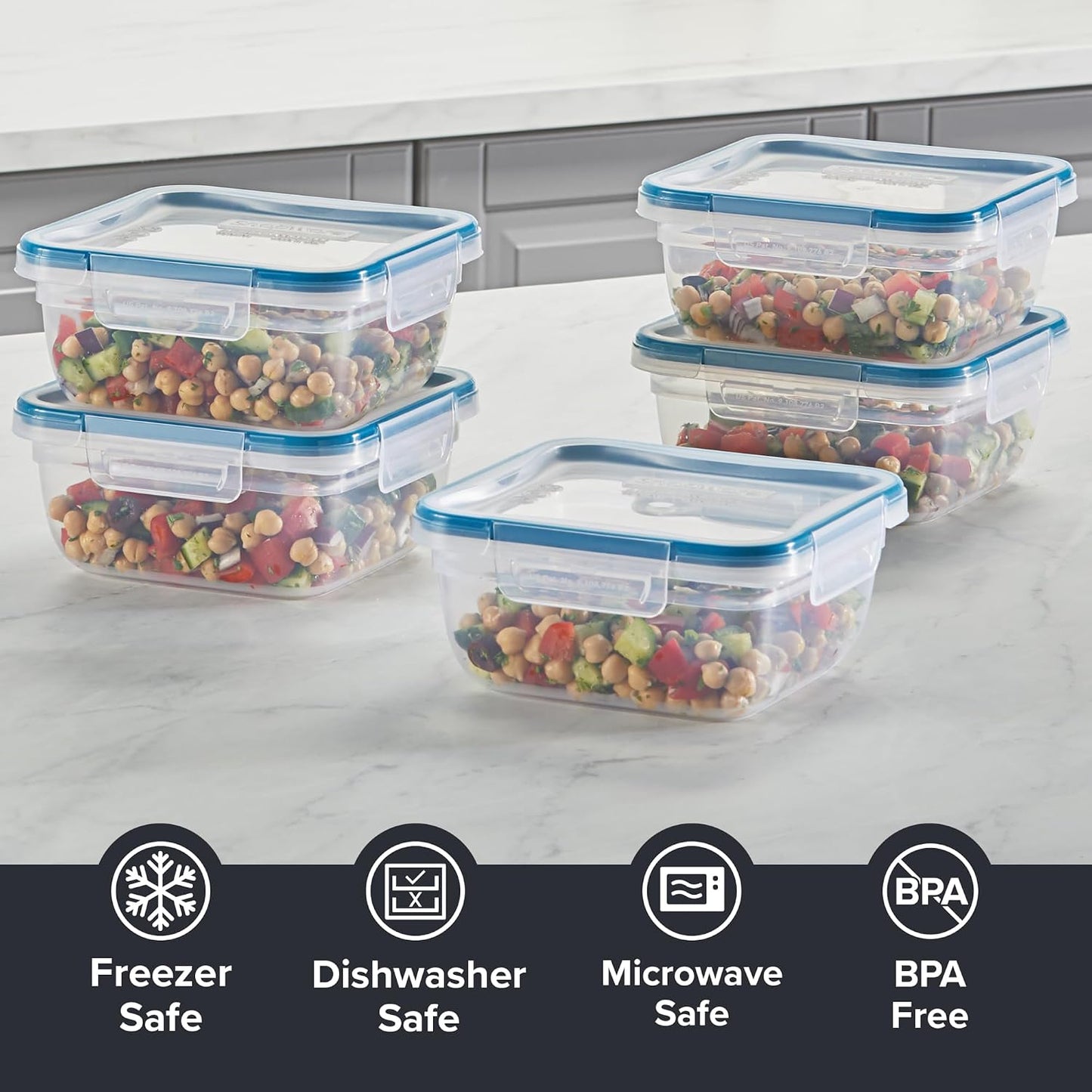 Snapware Plastic Total Solution (21-Pack) Large Food Storage Containers Set, Meal Prep Containers with Plastic BPA-Free Lids & 4 Locking Tabs, Microwave, Dishwasher, and Freezer Safe