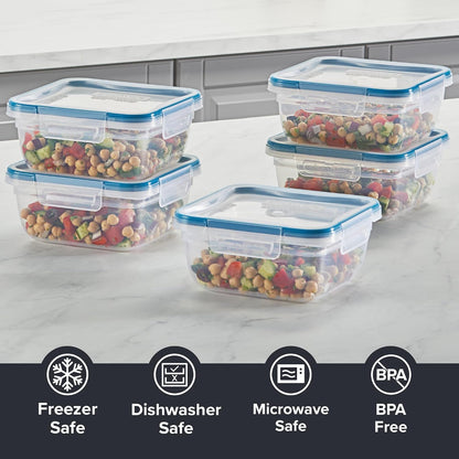 Snapware Plastic Total Solution (21-Pack) Large Food Storage Containers Set, Meal Prep Containers with Plastic BPA-Free Lids & 4 Locking Tabs, Microwave, Dishwasher, and Freezer Safe