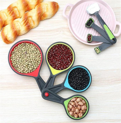 New Version 11Pack Silicone Kitchen Strainer Collapsible Colander with Foldable Silicone Measuring Spoon Measuring Cup Kitchen Good Tools (Blue) 9.6 * 1.1