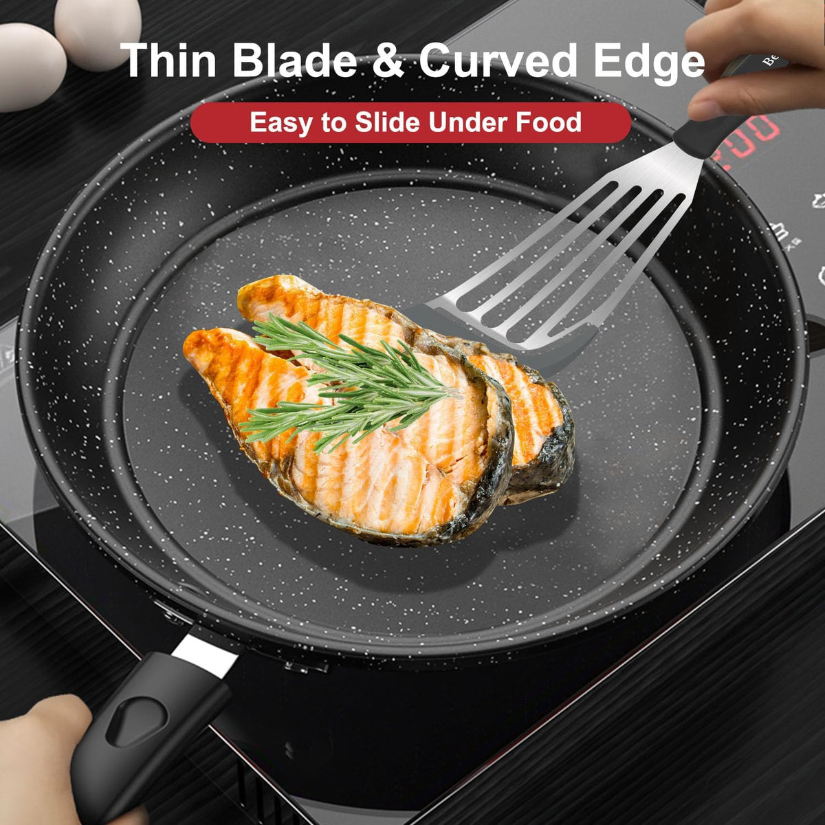 Beijiyi 2-Piece Silicone Fish Spatula for Nonstick Cookware, Heat Resistant | BPA Free, Flexible & Thin Edge, Scratch-Free, Slotted Turner, Kitchen Use, Cooking Flipper for Egg, Pancake, Dishwasher Safe
