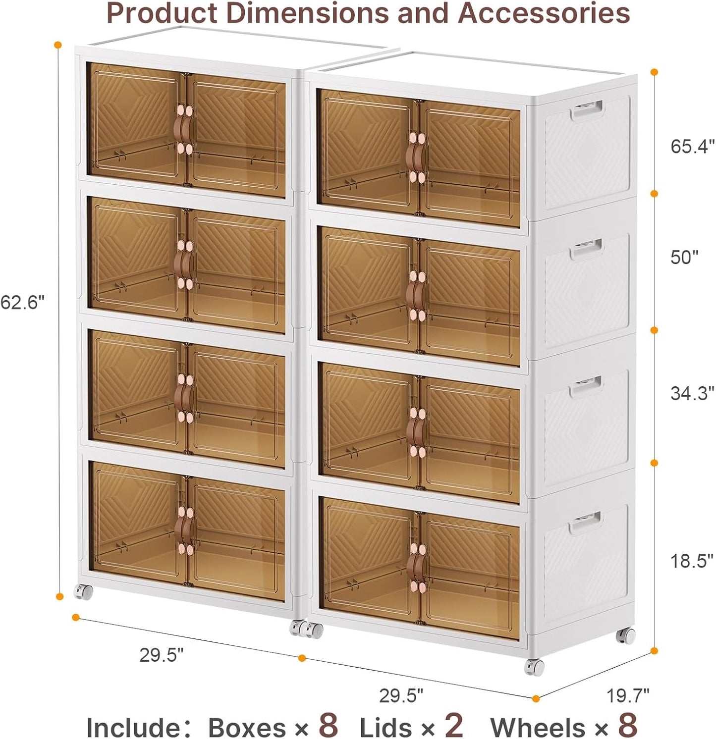 UAMFURI 720QT Stackable Storage Bins with Lids, Extra Large Storage Cabinet with Doors and Wheels, Collapsible Plastic Storage Box for Bedroom Dorm Office Garage
