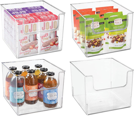 mDesign Set of 4 Storage Trays Open Top Kitchen Tray for Food Storage Made of Plastic Ideal in The Kitchen Cupboards or as Fridge Boxes 25.4 cm x 25.4 cm x 19.7 cm Clear
