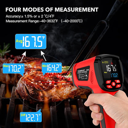 Infrared Thermometer Gun, Non Contact Digital Laser Thermometer Temperature Gun with Color LCD for Cooking, Home Repairs, Humidity Measurement, Adjustable Emissivity -58°F to 1472°F(-50~800°C)