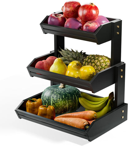 HOLANA Acacia 2 Tier Fruit Basket for Kitchen Counter Organizer – Wooden Fruit Bowl & Wooden Basket for Kitchen Counter Storage, Vegetable & Produce Storage, Snack Organizer for Countertop (Acacia)
