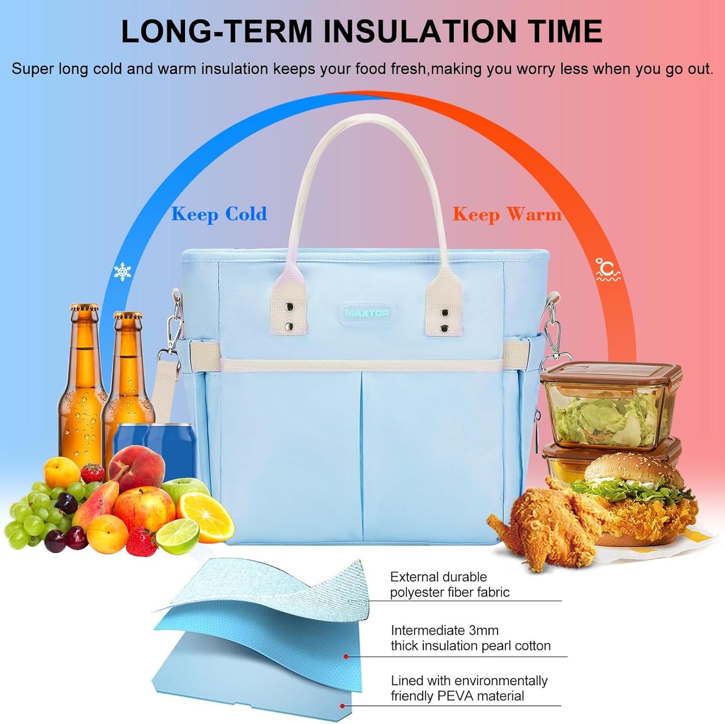MAXTOP Lunch Bag Women for Work Insulated Thermal Lunch Box for Men with Wide-Open Pocket Reusable Leakproof Cooler Bags with Removable Shoulder Strap for Teacher Nurse Office Picnic Travel Black
