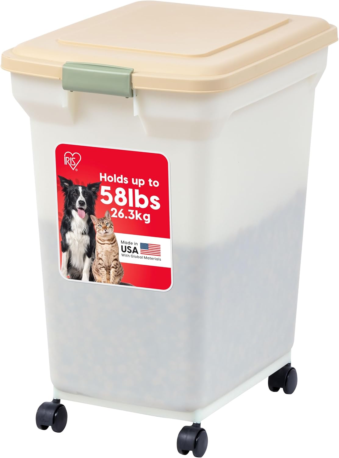 IRIS USA Dog Food Storage Container 58 Lb, Airtight Large Pet Food Storage Bin with Wheels, for Dog Cat Bird Chicken Food, Holds Up to 58 lbs, Keep Fresh, BPA Free, Made in USA, Black