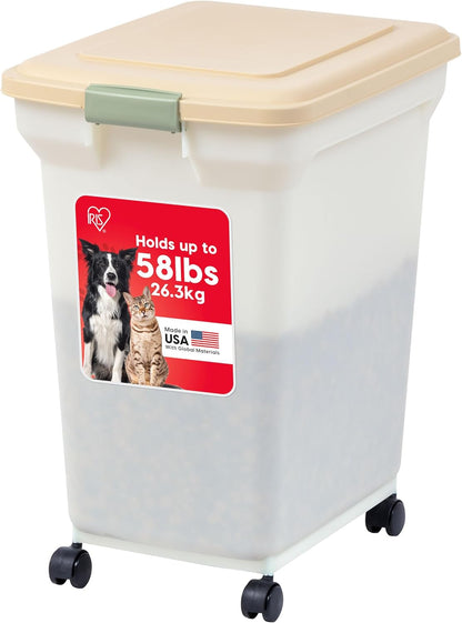 IRIS USA Dog Food Storage Container 58 Lb, Airtight Large Pet Food Storage Bin with Wheels, for Dog Cat Bird Chicken Food, Holds Up to 58 lbs, Keep Fresh, BPA Free, Made in USA, Black