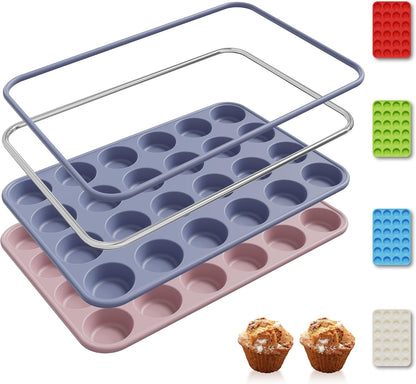 2 Pack 12 Cups Silicone Muffin Pan with Metal Reinforced Frame Regular Size Silicone Molds Cupcake Cake Baking Pans Cookie Baking Chocoflan Cupcake Mold Nonstick Muffin Tin Home Baking Supplies