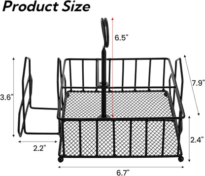 ZOOFOX Metal Napkin Holder with Salt and Pepper Shakers, 2-in-1 Condiment Holder for Table, 4 Compartment Restaurant Wrought Iron Condiment Rack for Party, Camping, Picnic