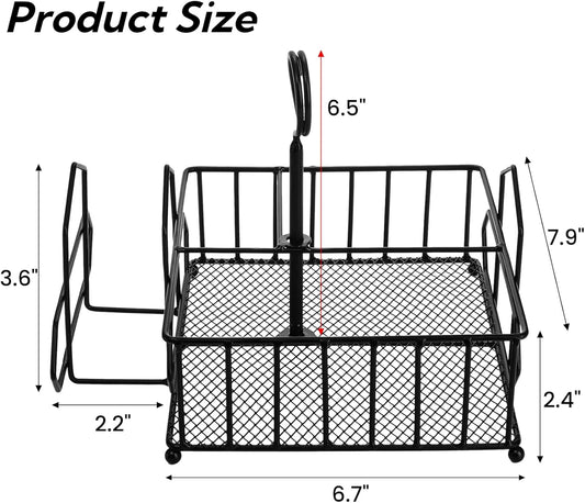 ZOOFOX Metal Napkin Holder with Salt and Pepper Shakers, 2-in-1 Condiment Holder for Table, 4 Compartment Restaurant Wrought Iron Condiment Rack for Party, Camping, Picnic