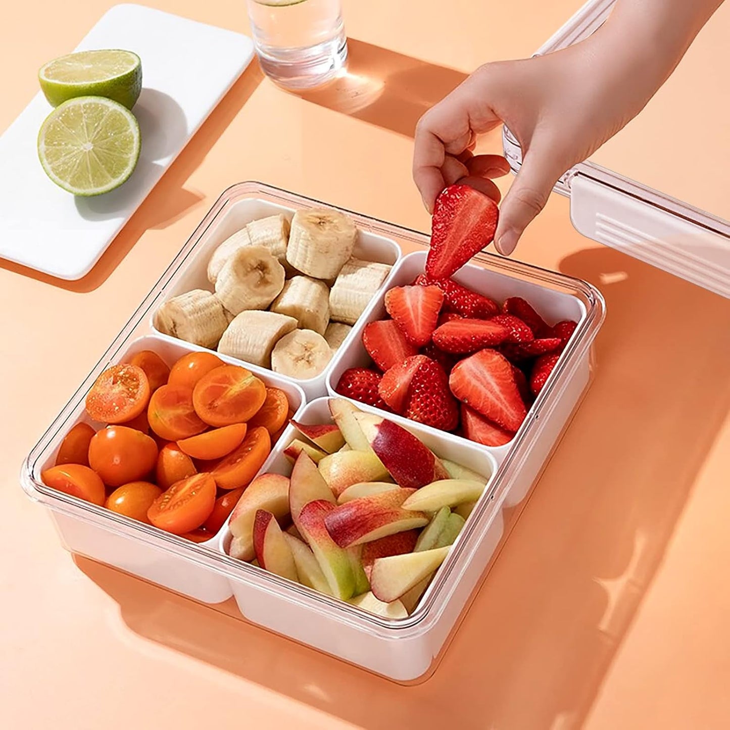 MANO 2pack Serving Trays for Party Divided Veggie Tray with Lid Sealed Sectioned Fruit Snack Serving box Vegetable Storage with 4 Compartments Snackle Box Charcuterie Container Fridge Organizer