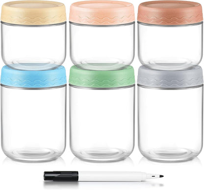 DRKIO 16 Oz Overnight Oats Containers with Lids - 6 Pack Glass Storage Jars with Airtight Lids Wide Mouth Mason Food Jars Great for Meal Prep Salad Chia Pudding Snacks Yogurt Sugar Spice Cereal