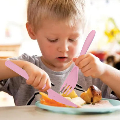 Reusable Travel Utensils Set with Case, 2 Sets Wheat Straw Portable Knife Fork Spoons Camping Cutlery for Lunch Box, Eco-Friendly BPA Free Plastic Tableware for Kids Adults Work Picnic (Purple+Pink)
