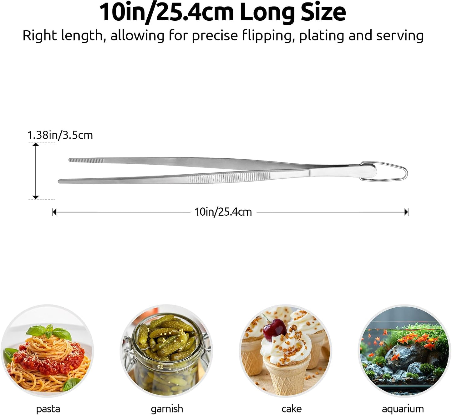 U-Taste 8"+10"+12" Kitchen Cooking Tweezer: 18/8 Stainless Steel Food-Grade Metal Food Tong, Flexible Pinching, Seamless-Welding and Sturdy for Serving Grilling Frying, Plating, Feeding (Pointed Tip)