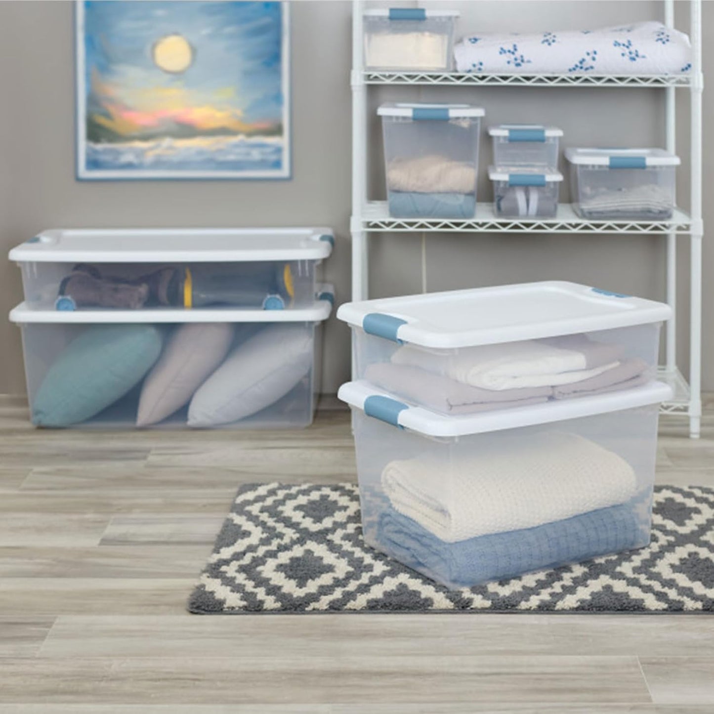Sterilite 6-Pack Latching Box, Under Bed Storage Bins with Lids, Clear Plastic, 25 Quart - Heavy-Duty Organizing Containers for Closet, Bathroom, and Office