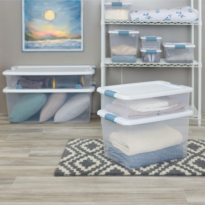 Sterilite 6-Pack Latching Box, Under Bed Storage Bins with Lids, Clear Plastic, 25 Quart - Heavy-Duty Organizing Containers for Closet, Bathroom, and Office
