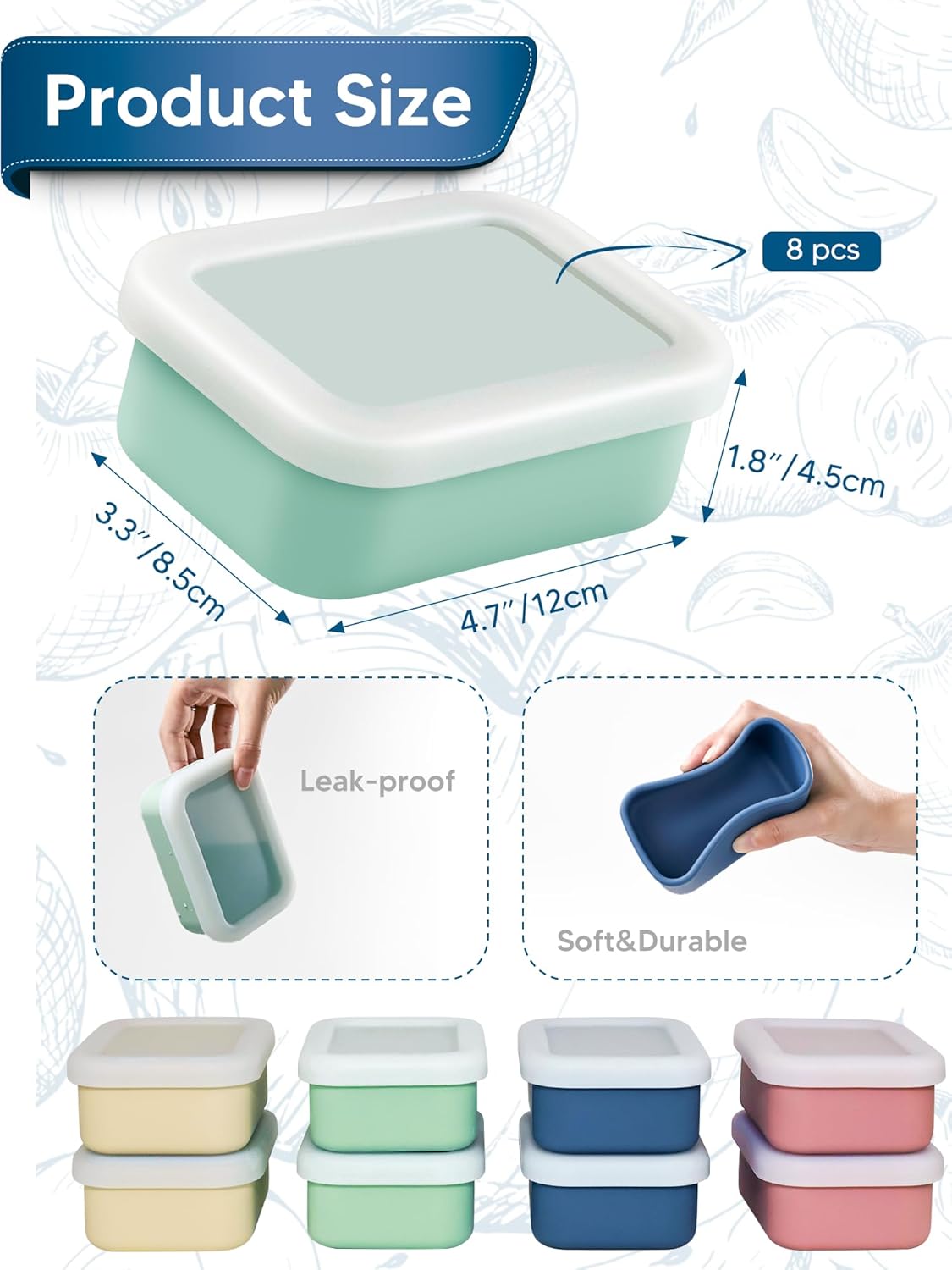 8 PCS 2 Cup Silicone Freezer Molds with Lid, Meal Prep Freezer Molds Silicone Freezer Containers Reusable Food Preserving Tray Freezing Ice Trays for Soups Sauces Stews