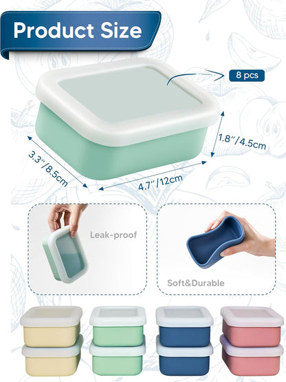 8 PCS 2 Cup Silicone Freezer Molds with Lid, Meal Prep Freezer Molds Silicone Freezer Containers Reusable Food Preserving Tray Freezing Ice Trays for Soups Sauces Stews