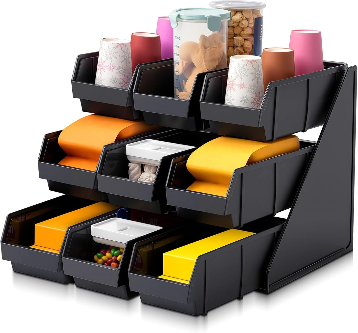 Novabright 6 Compartment Serve Condiment Bin Self Serve Condiment Packet Organizer Stand Countertop Plastic Containers Storage Display Rack for Coffee Shops Restaurants Bars(6 Bin)