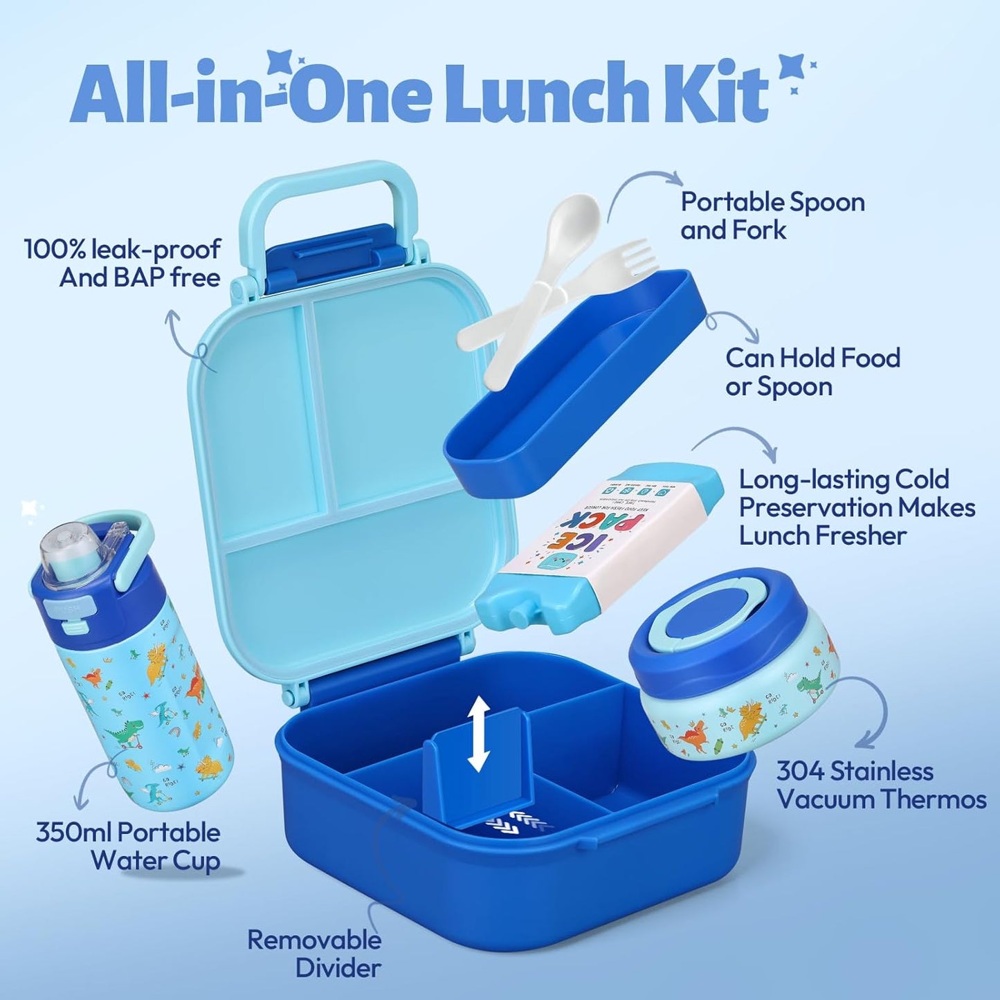 Itslife Bento Box for Kids Set, Insulated Food Container,Kids Lunch Box, 7 oz Thermos for Hot Food, 12 oz Thermos Water Bottle, Reusable Insulated Ice Bag & Fork Spoon Utensils Camping Travel Pink